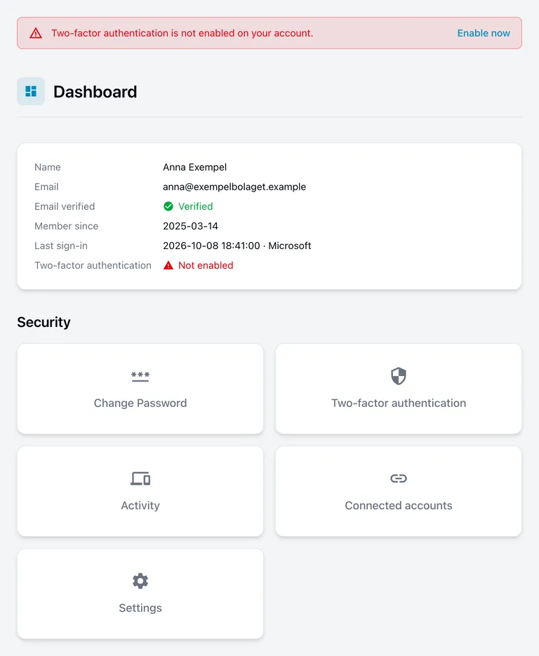 The account overview page