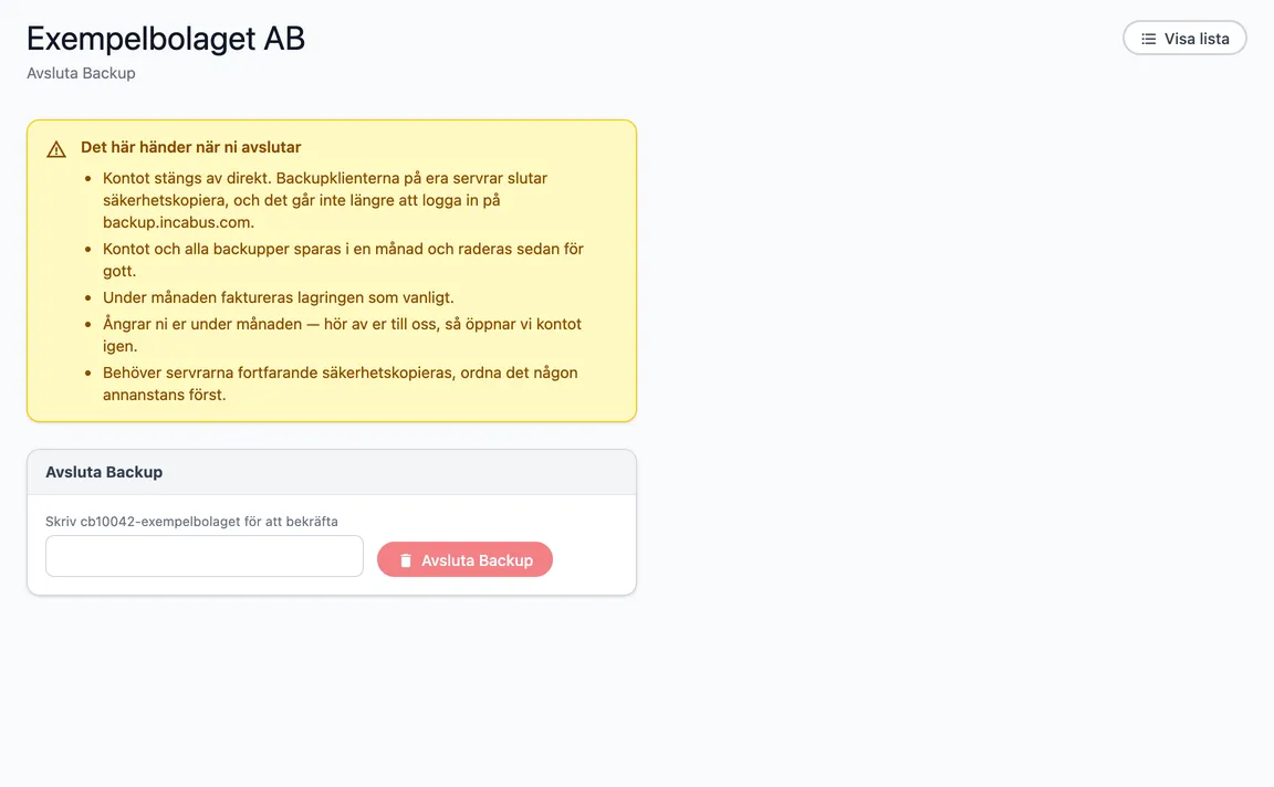 Avsluta Backup