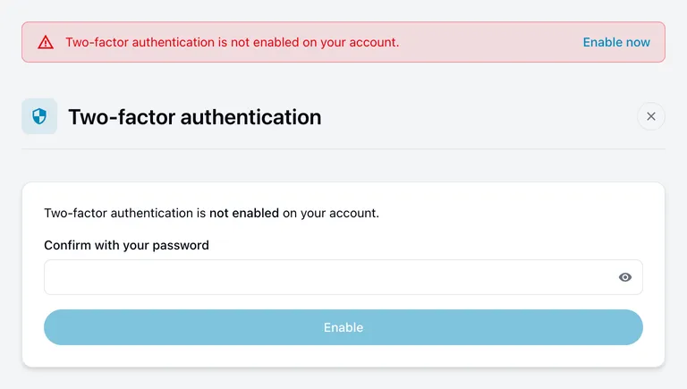 The two-factor authentication page
