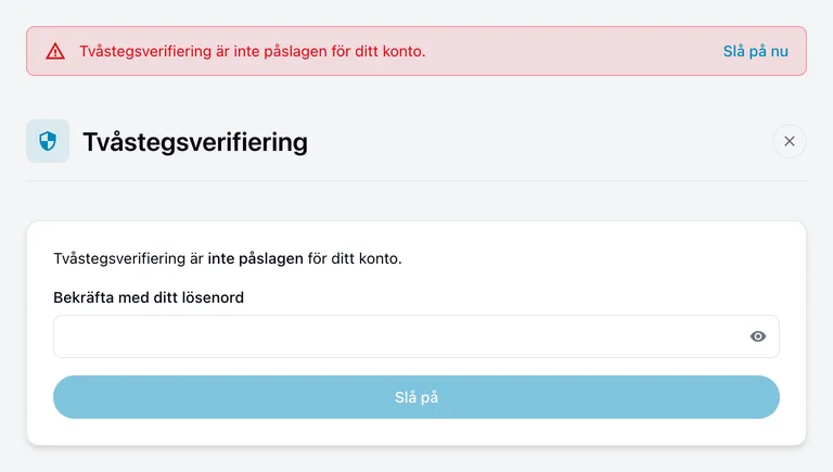 Sidan för tvåstegsverifiering