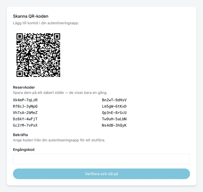 Skanna QR-koden och spara reservkoder