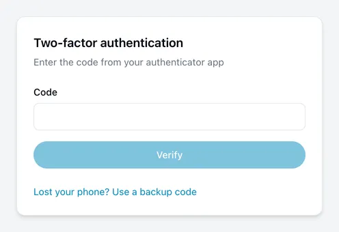 Entering the two-factor code