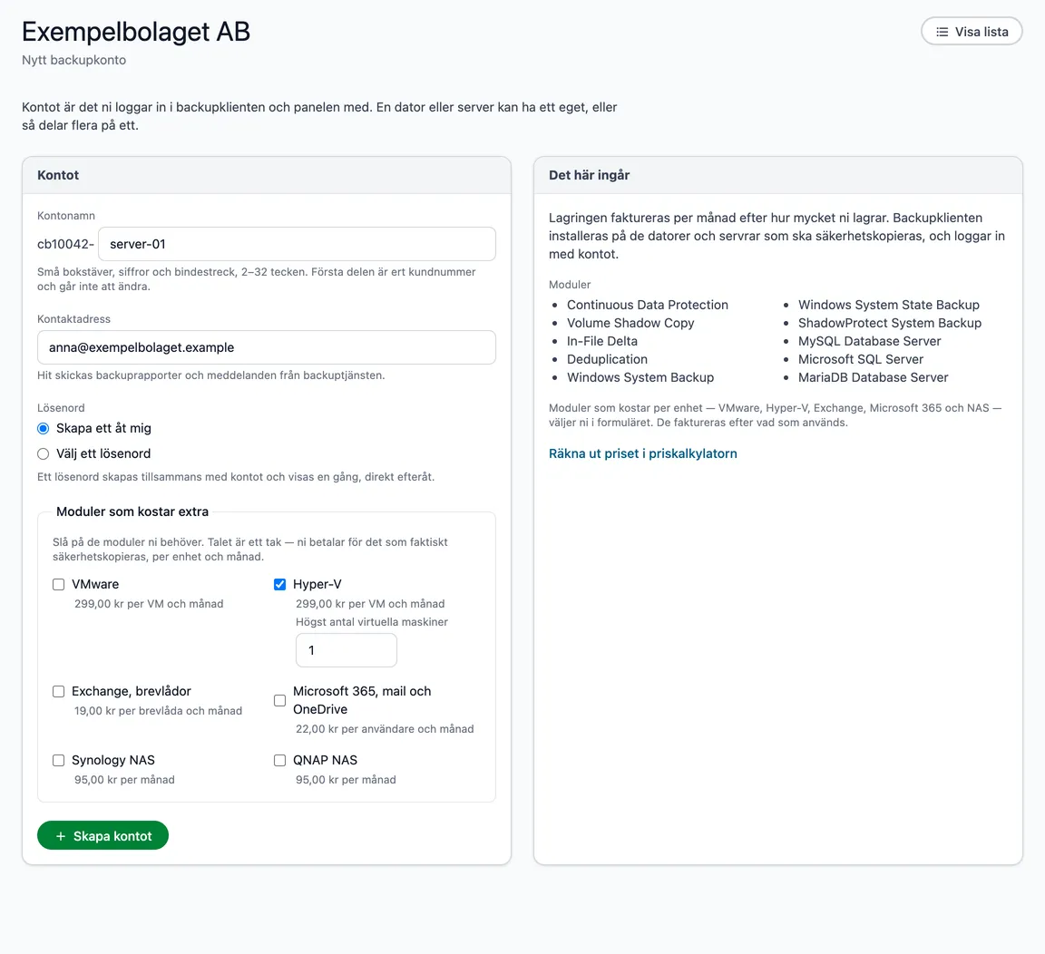 Nytt backupkonto