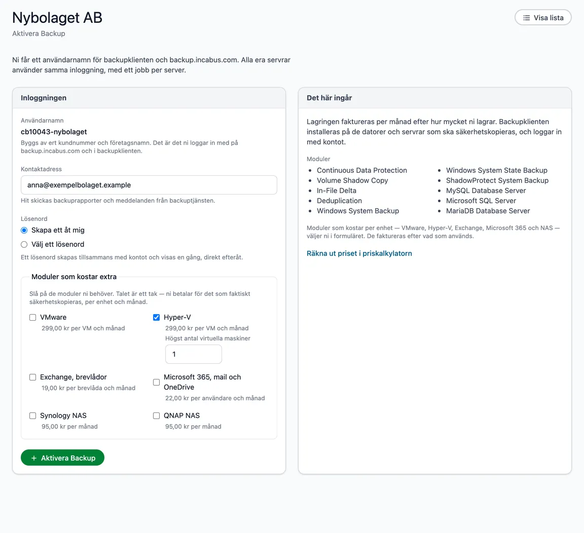 Aktivera Backup