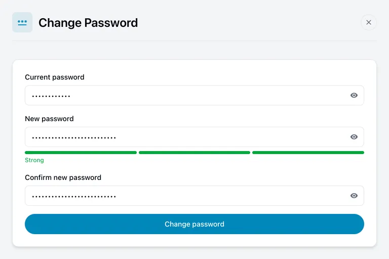 The change password form