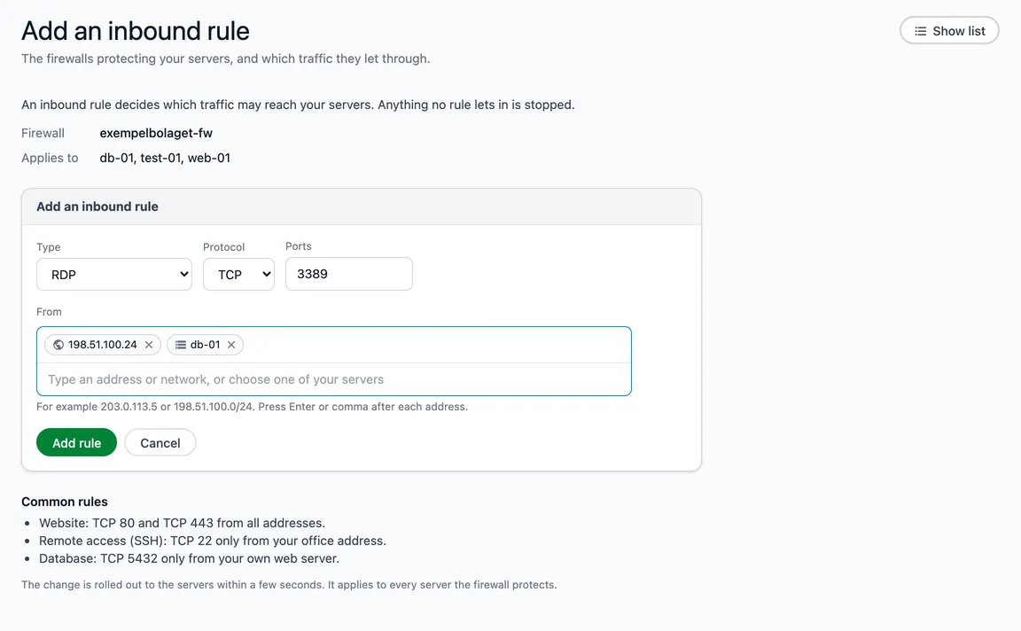 Add an inbound rule