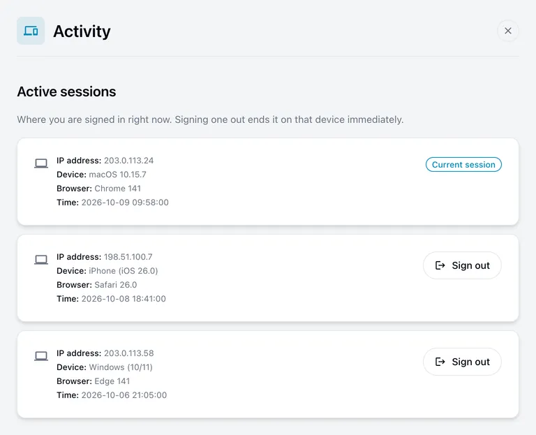 Active sessions