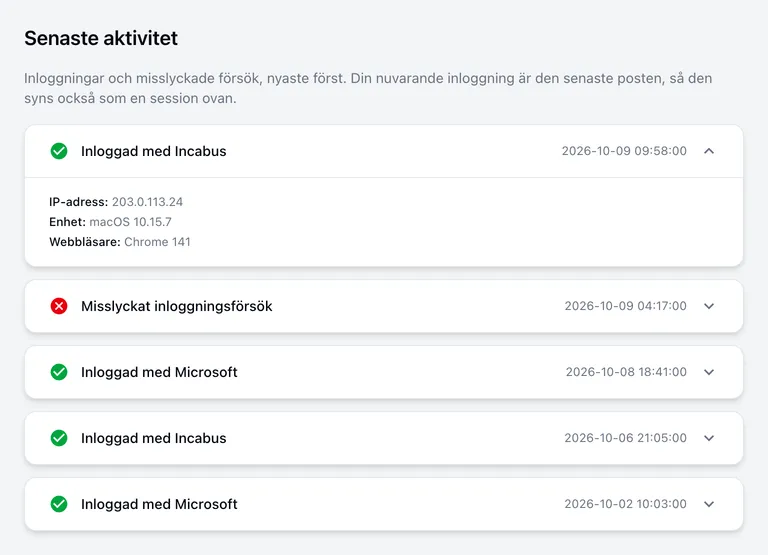 Senaste inloggningar