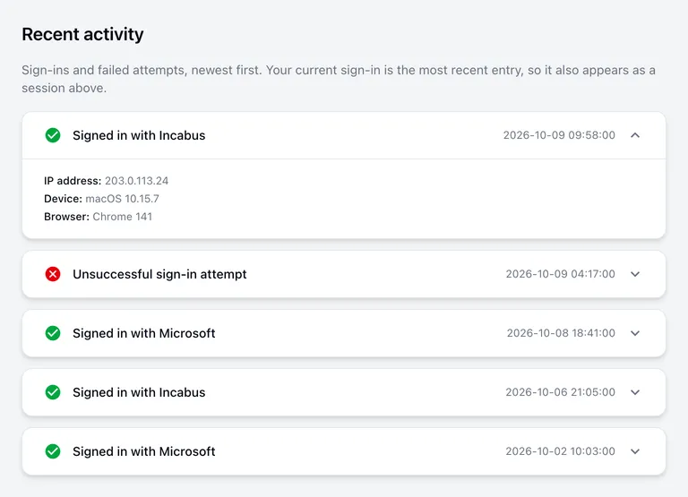 Recent sign-in activity