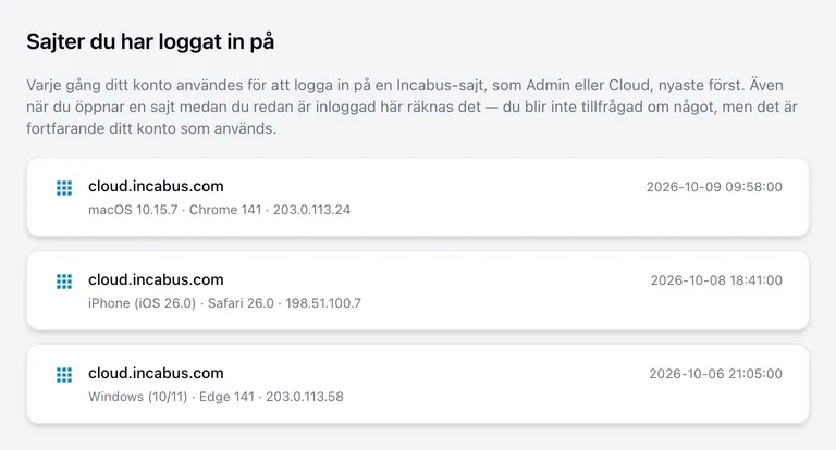 Sajter du har loggat in på