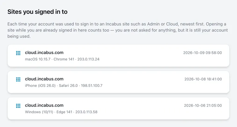 Sites you signed in to